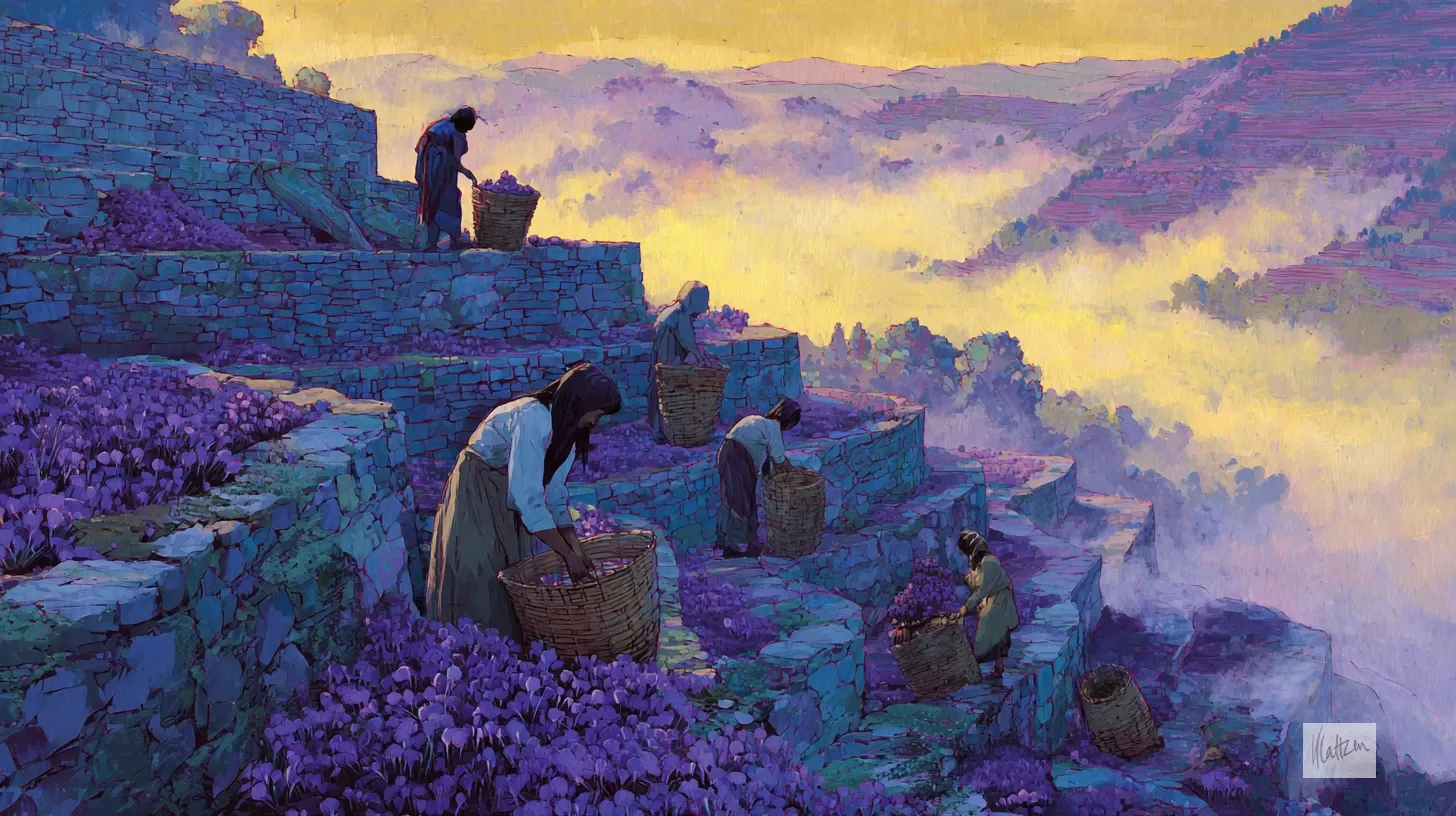 Crocus Pickers at Sunrise